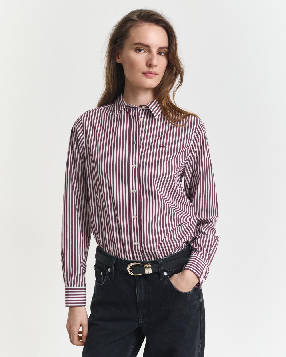 gant Regular Fit Classic Striped Poplin Shirt plum wine