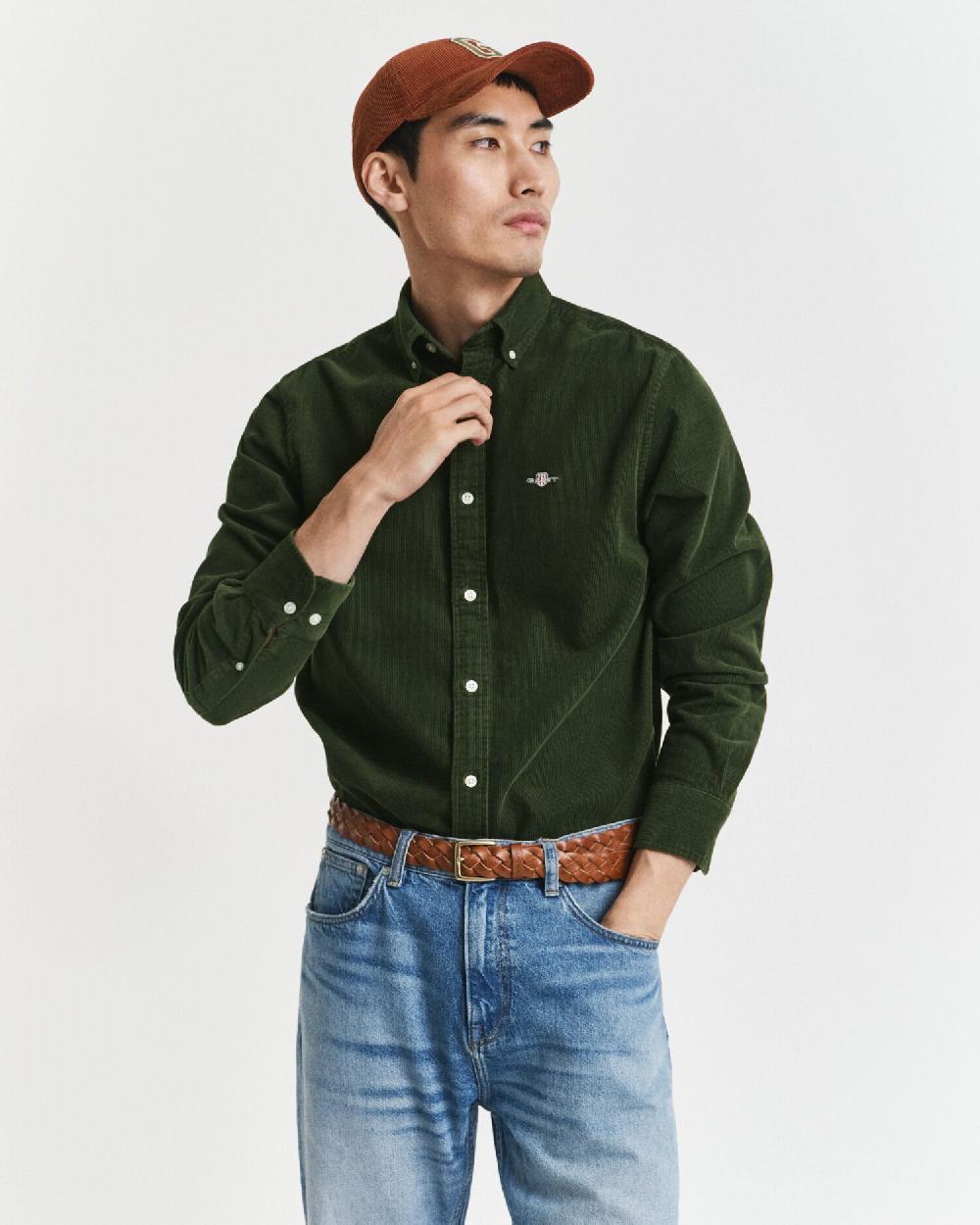 gant Regular Fit Cotton Corduroy Shirt country green