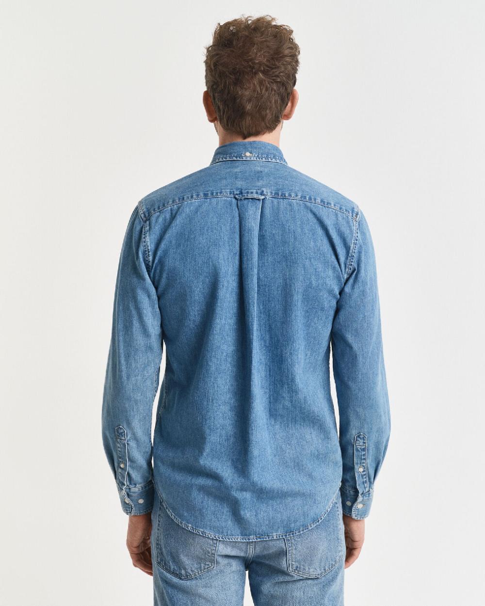 Gant Regular Fit Denim Shirt Semi Light Blue Worn In