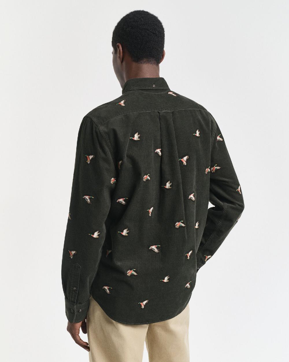 Gant Regular Fit Embroidered Corduroy Shirt Dark Moss Green