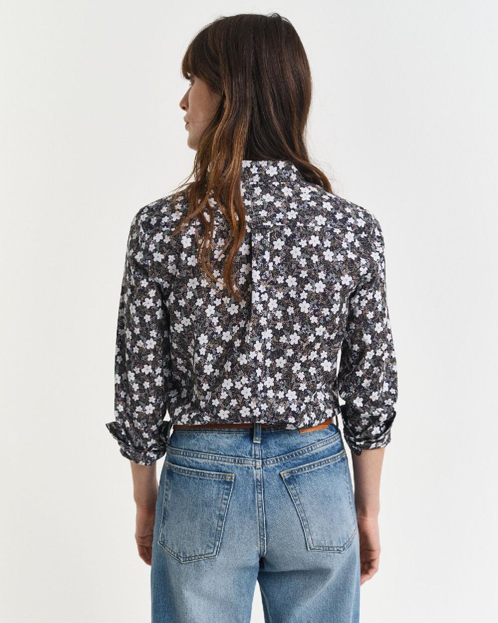 Gant Regular Fit Floral Print Cotton Voile Shirt Classic Blue