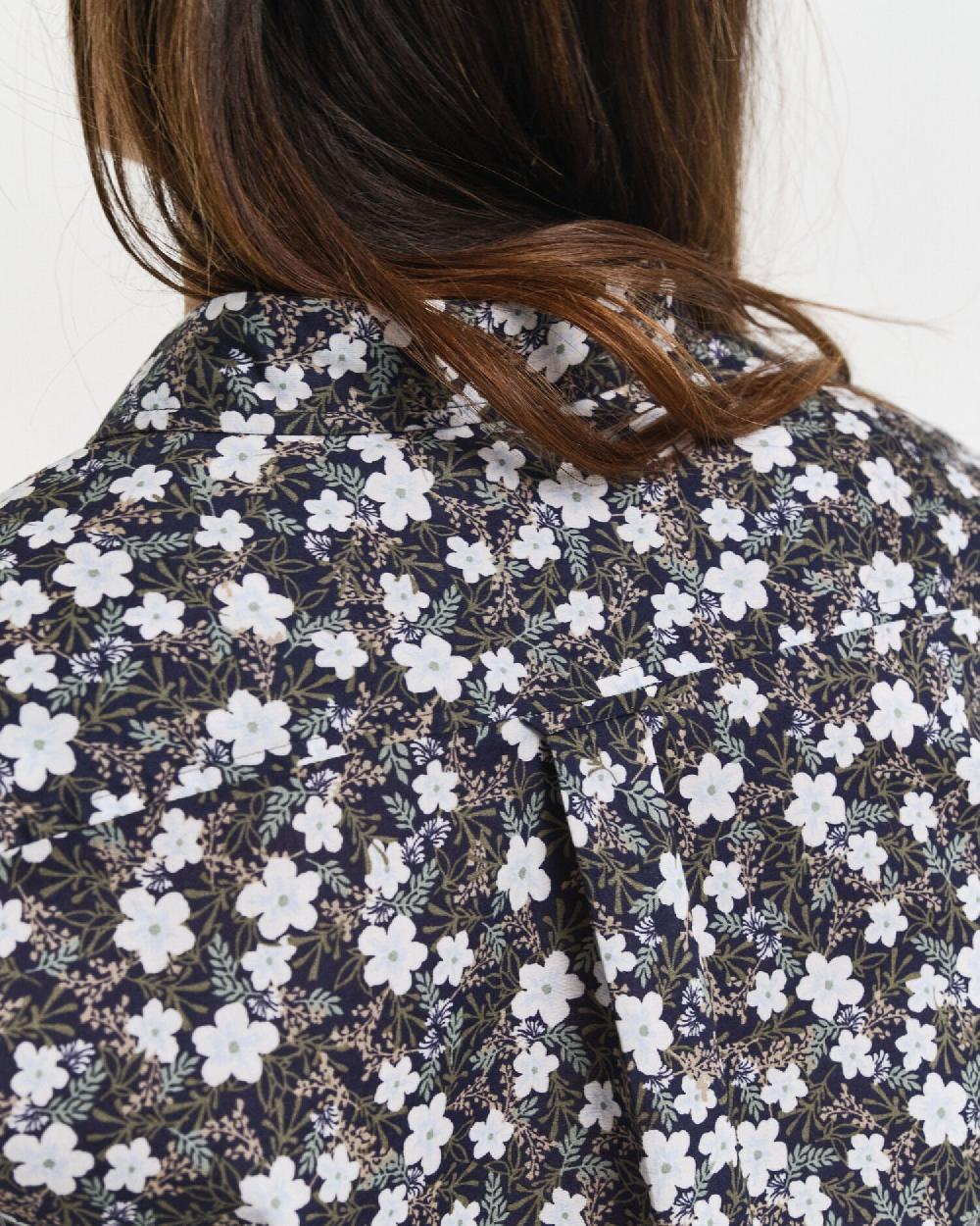 Gant Regular Fit Floral Print Cotton Voile Shirt Classic Blue