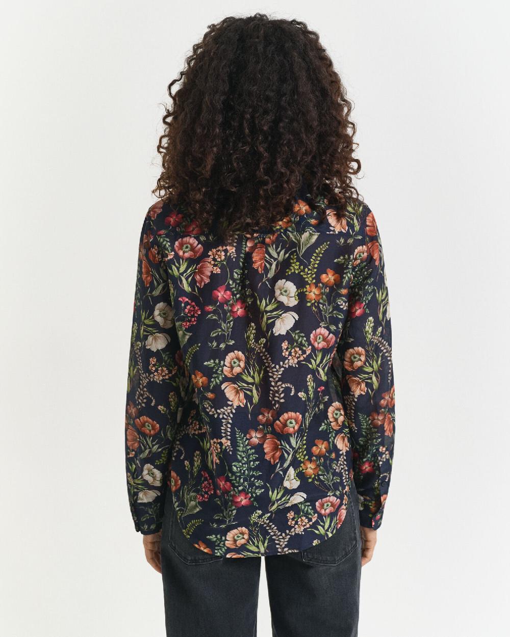 Gant Regular Fit Floral Printed Cotton Silk Shirt Evening Blue