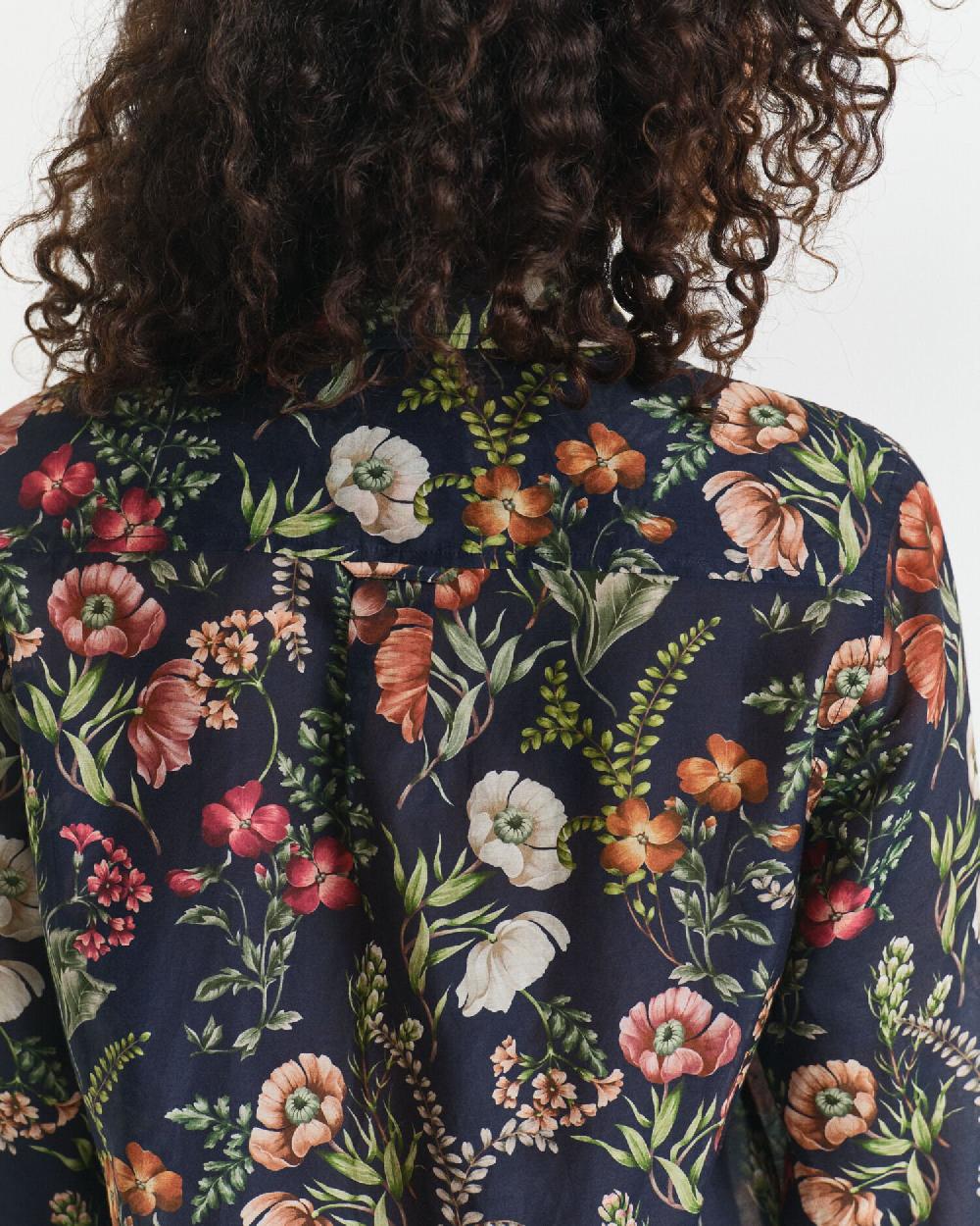 Gant Regular Fit Floral Printed Cotton Silk Shirt Evening Blue
