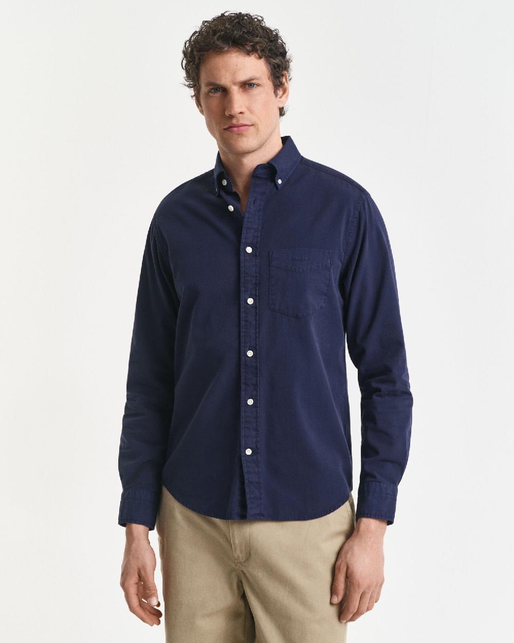 Gant Regular Fit Garment-Dyed Twill Shirt Evening Blue