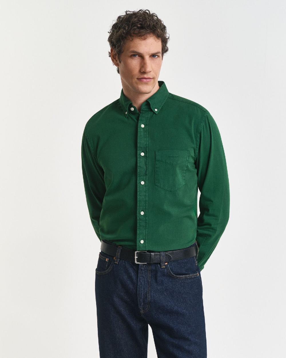 gant Regular Fit Garment-Dyed Twill Shirt forest green