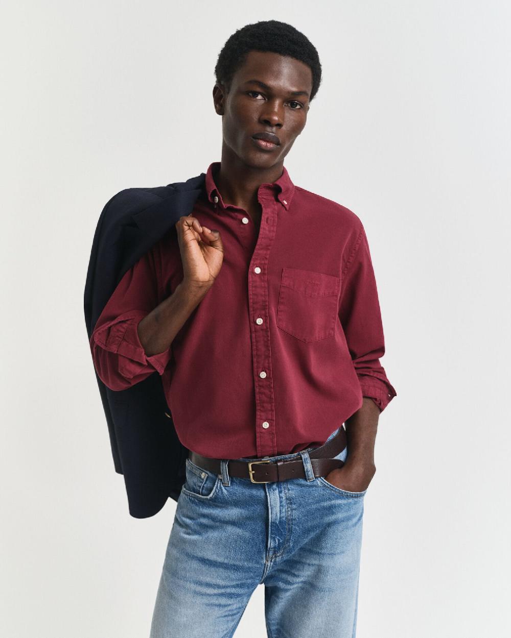 gant Regular Fit Garment-Dyed Twill Shirt plumped red