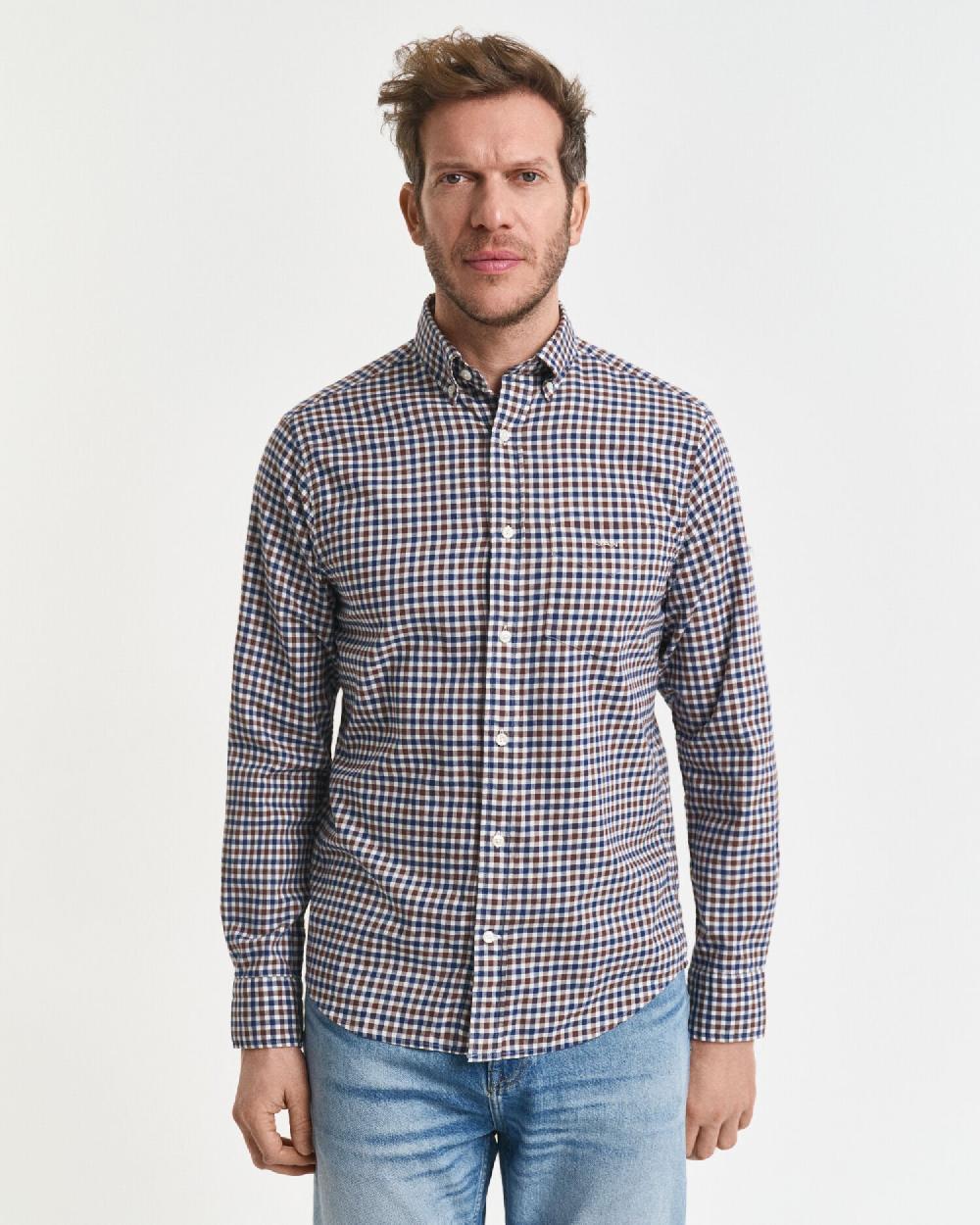 Gant Regular Fit Gingham Twill Shirt Mahogany Brown