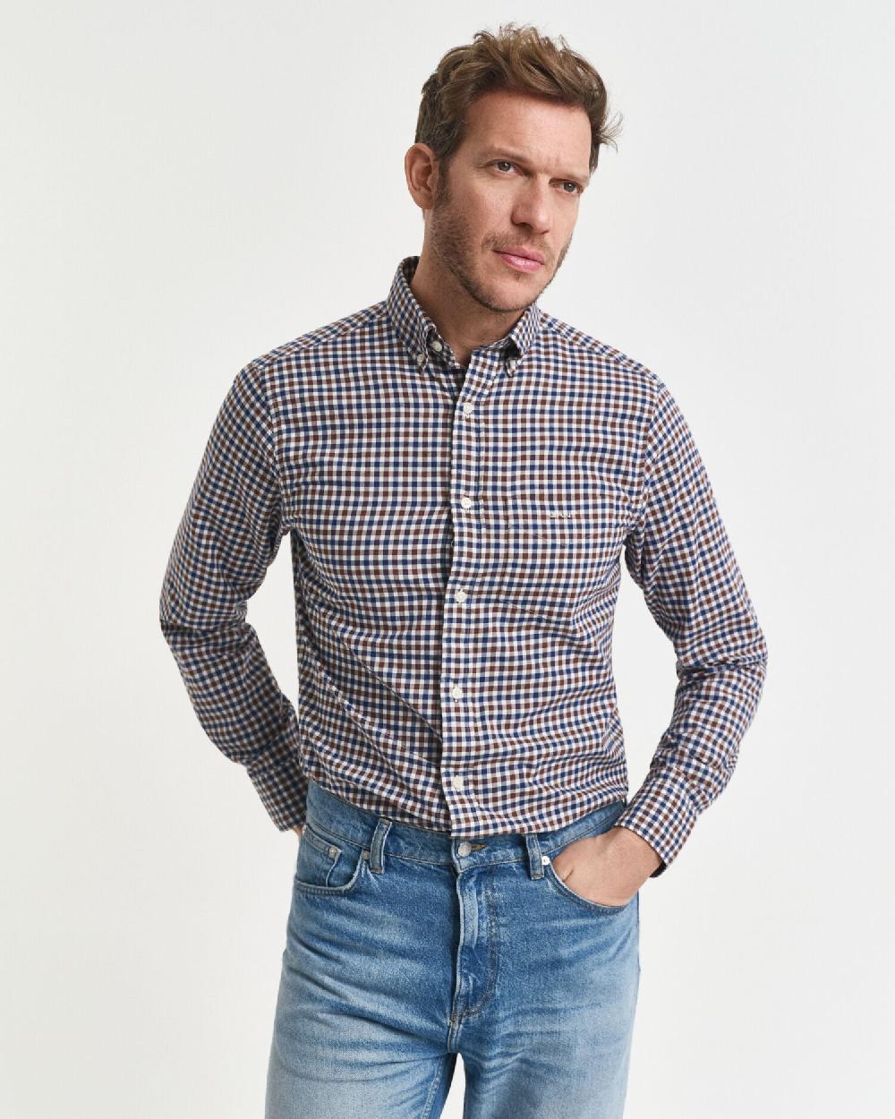 gant Regular Fit Gingham Twill Shirt mahogany brown