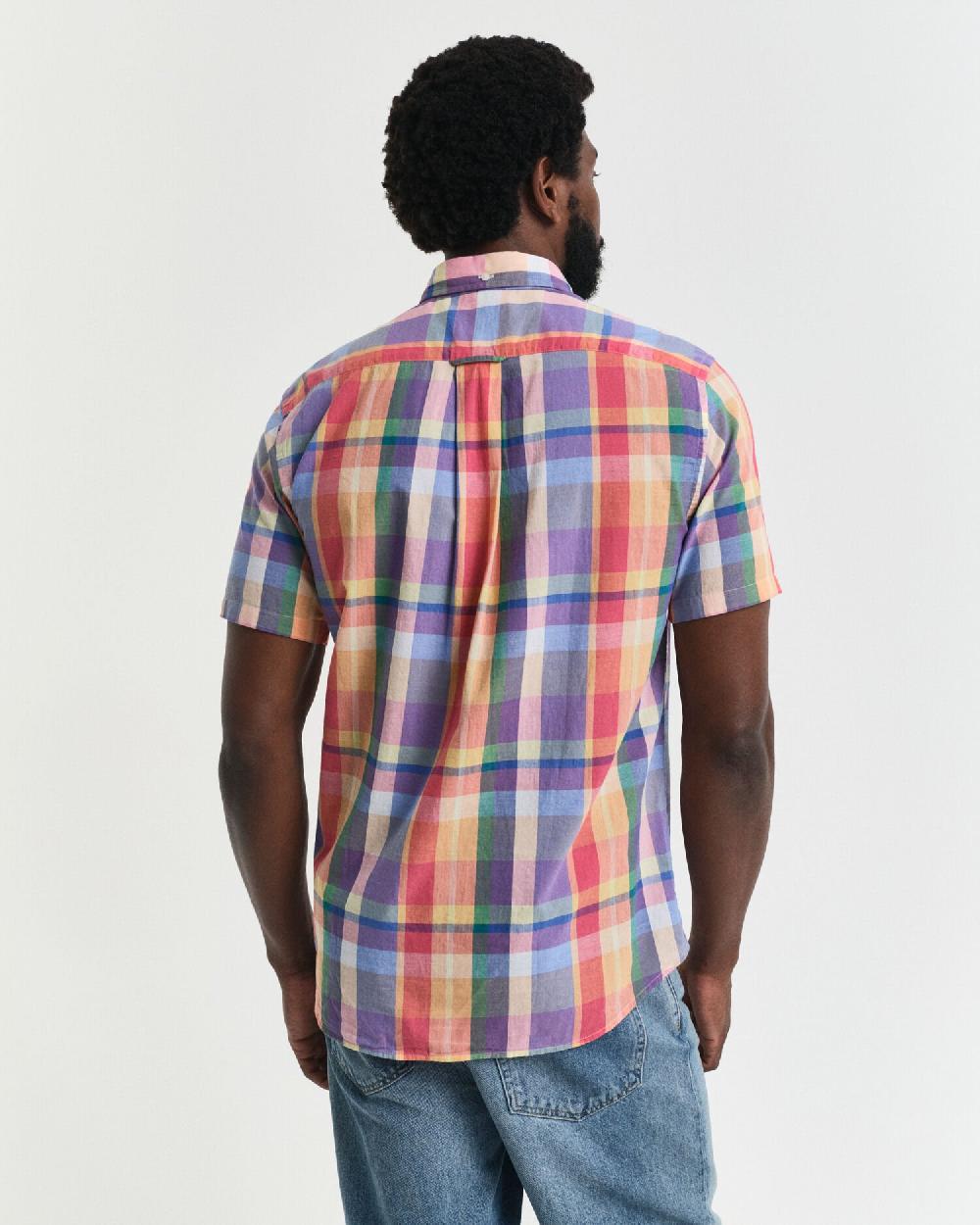 Gant Regular Fit Indian Madras Short Sleeve Shirt Peachy Orange