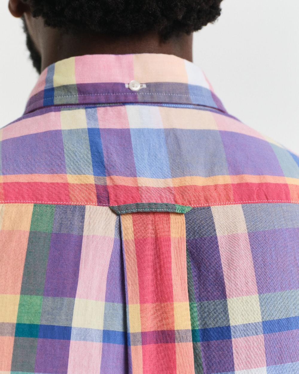 Gant Regular Fit Indian Madras Short Sleeve Shirt Peachy Orange
