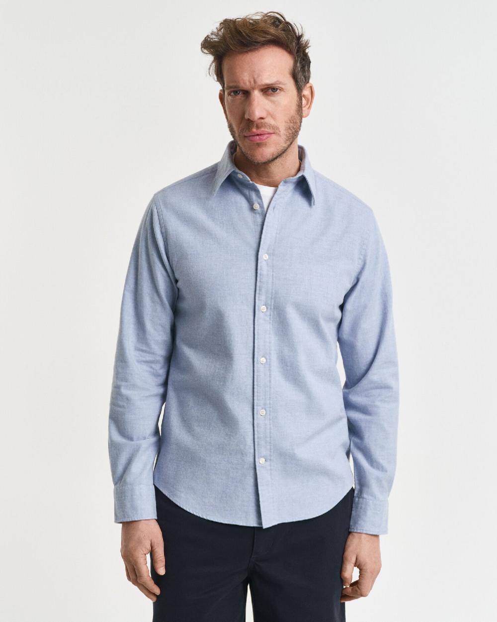 Gant Regular Fit Melange Flannel Shirt Light Blue Melange
