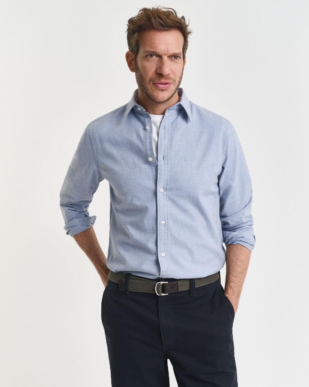 gant Regular Fit Melange Flannel Shirt light blue melange