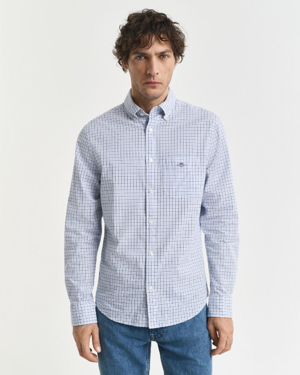 Gant Regular Fit Micro Checked Classic Poplin Shirt Clear Sky