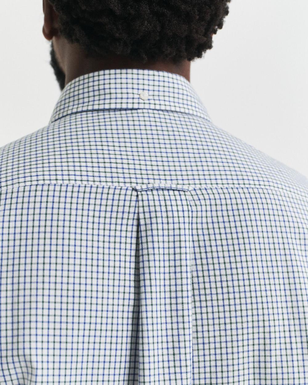 Gant Regular Fit Micro Checked Classic Poplin Shirt Forest Green
