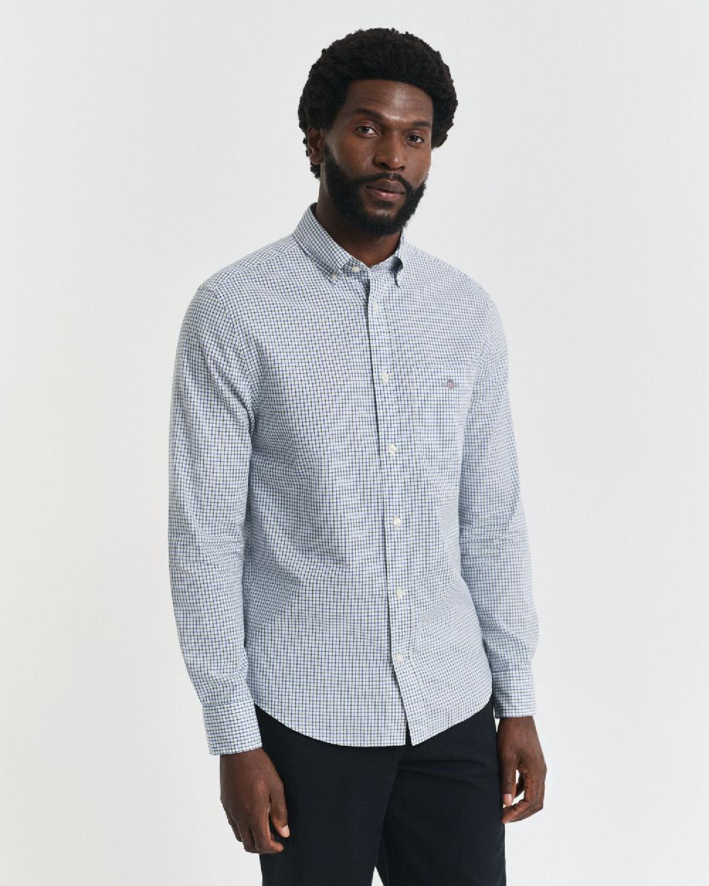 Gant Regular Fit Micro Checked Classic Poplin Shirt Forest Green