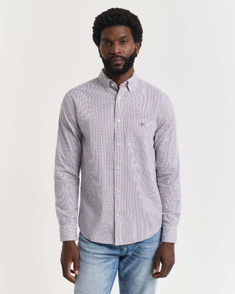 Gant Regular Fit Micro Checked Classic Poplin Shirt Plumped Red