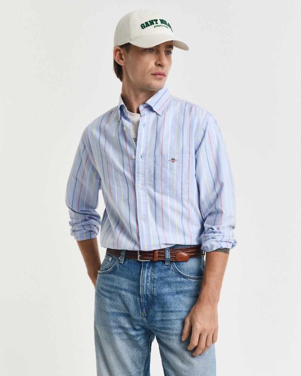 gant Regular Fit Multi Striped Classic Oxford Shirt light blue