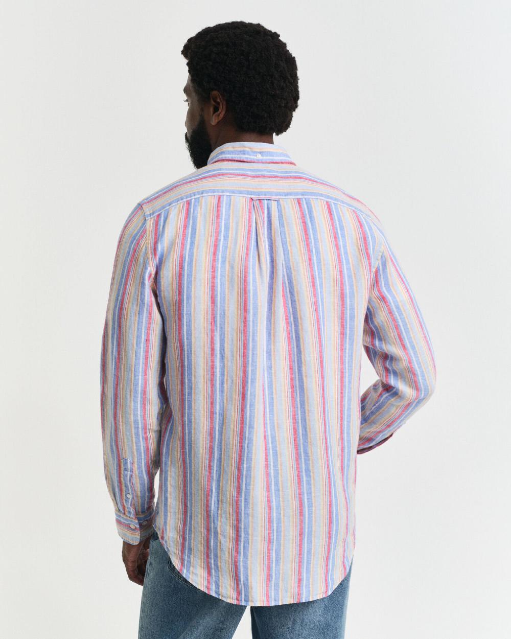 Gant Regular Fit Multi Striped Linen Shirt Perfect Blue