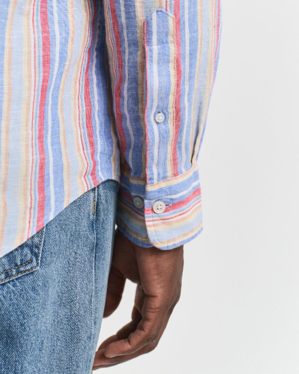 Gant Regular Fit Multi Striped Linen Shirt Perfect Blue