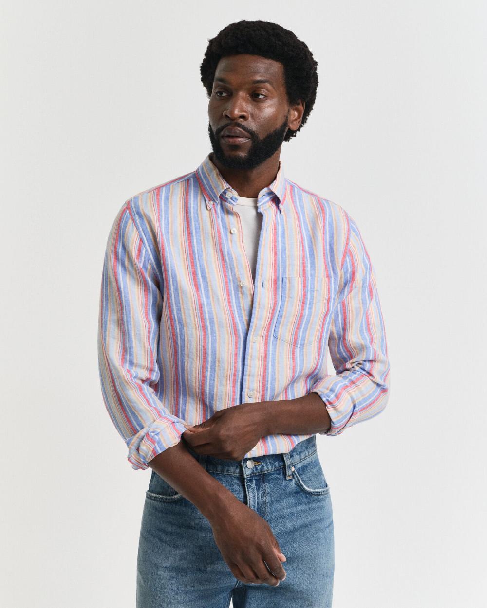gant Regular Fit Multi Striped Linen Shirt perfect blue