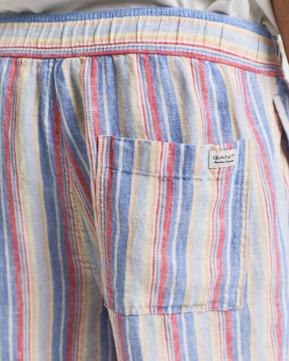 Gant Regular Fit Multi Striped Linen Shorts Perfect Blue