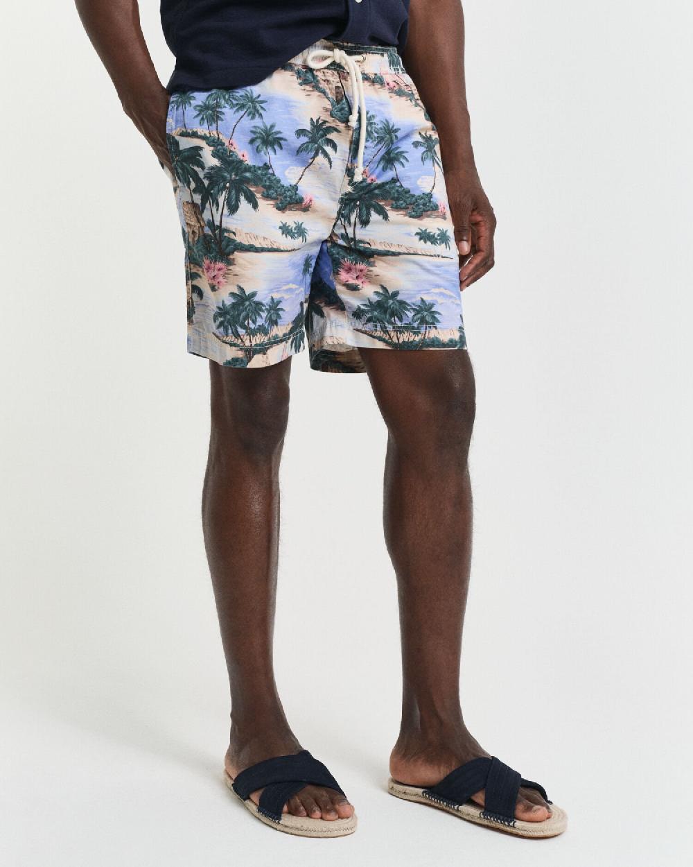 Gant Regular Fit Printed Drawstring Shorts Perfect Blue