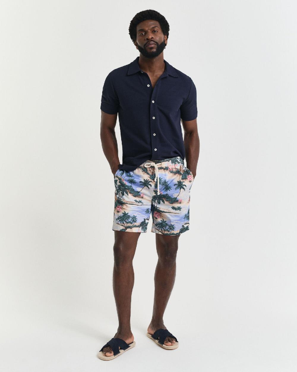 gant Regular Fit Printed Drawstring Shorts perfect blue