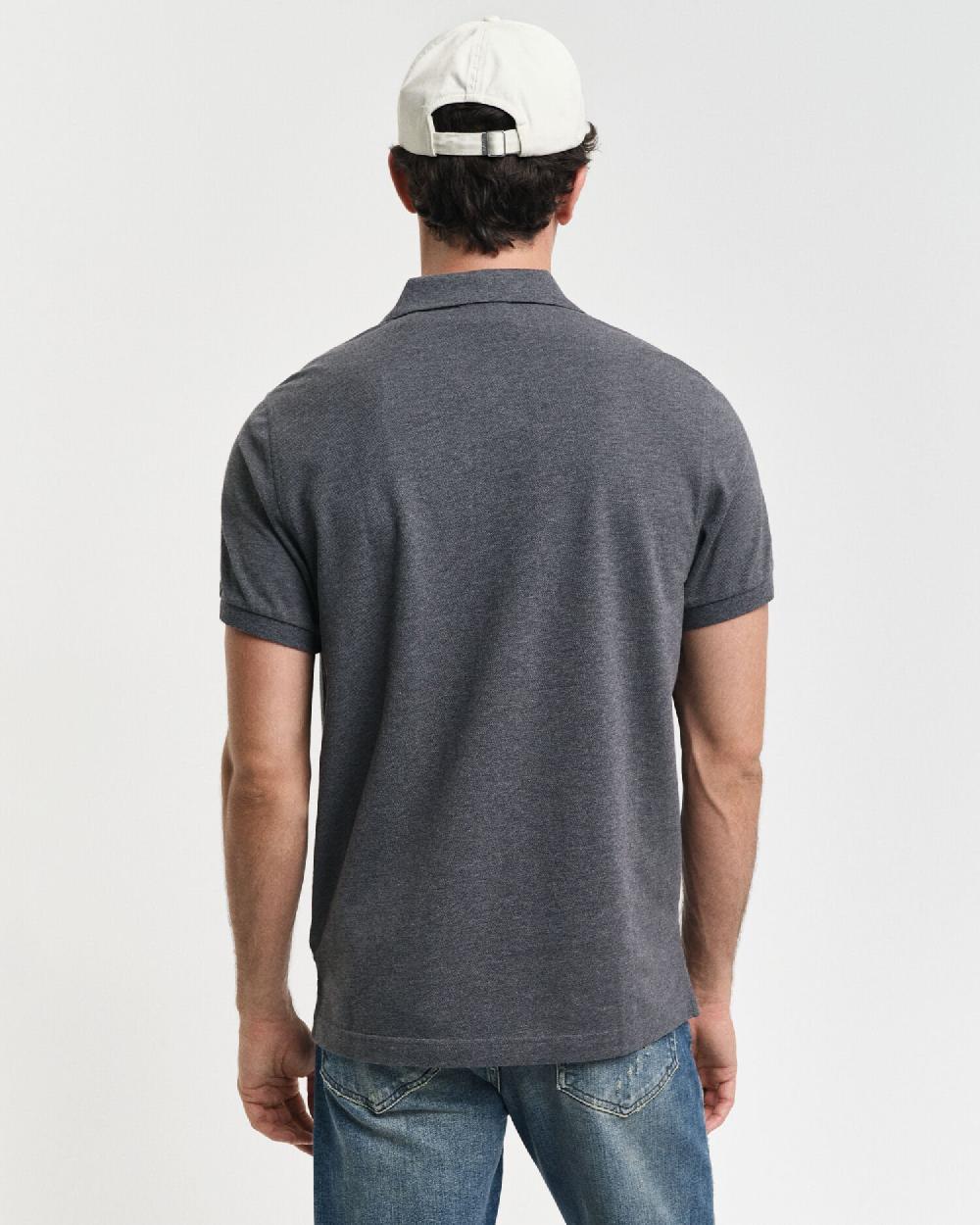 Gant Regular Fit Shield Piqué Polo Shirt Antracit Melange