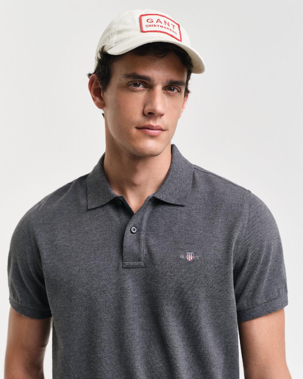 Gant Regular Fit Shield Piqué Polo Shirt Antracit Melange