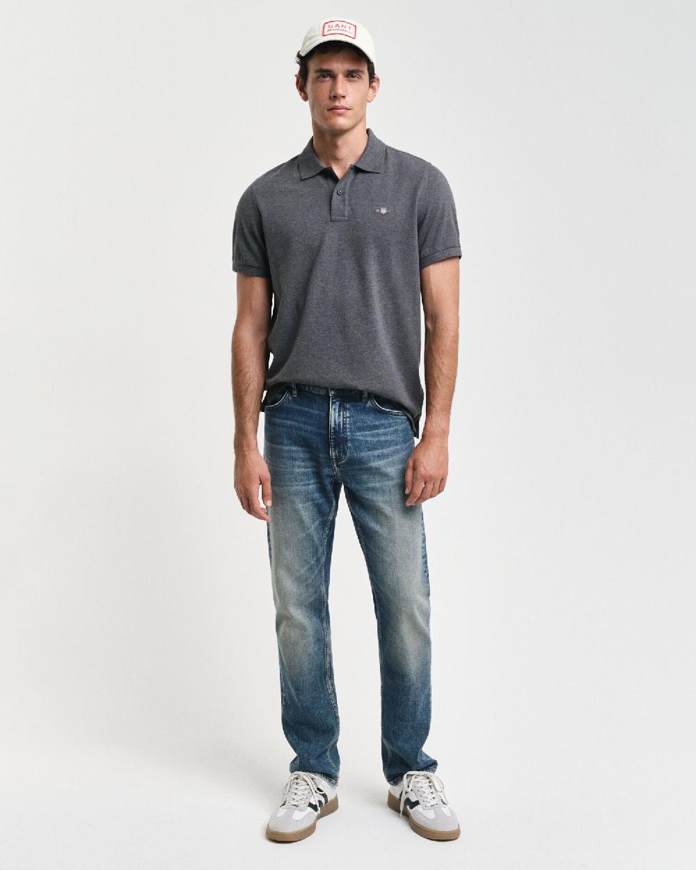 Gant Regular Fit Shield Piqué Polo Shirt Antracit Melange