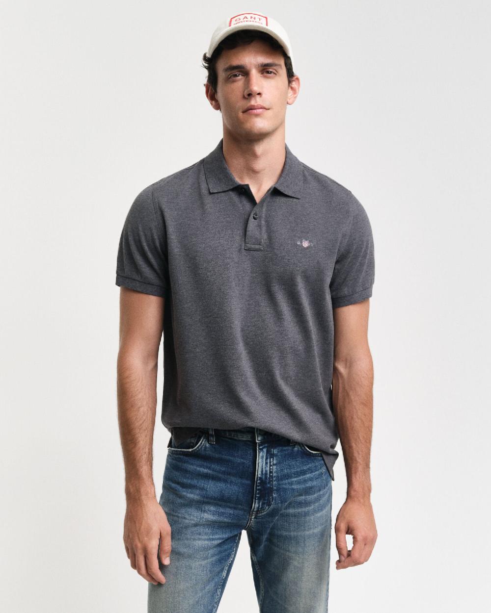 gant Regular Fit Shield Piqué Polo Shirt antracit melange