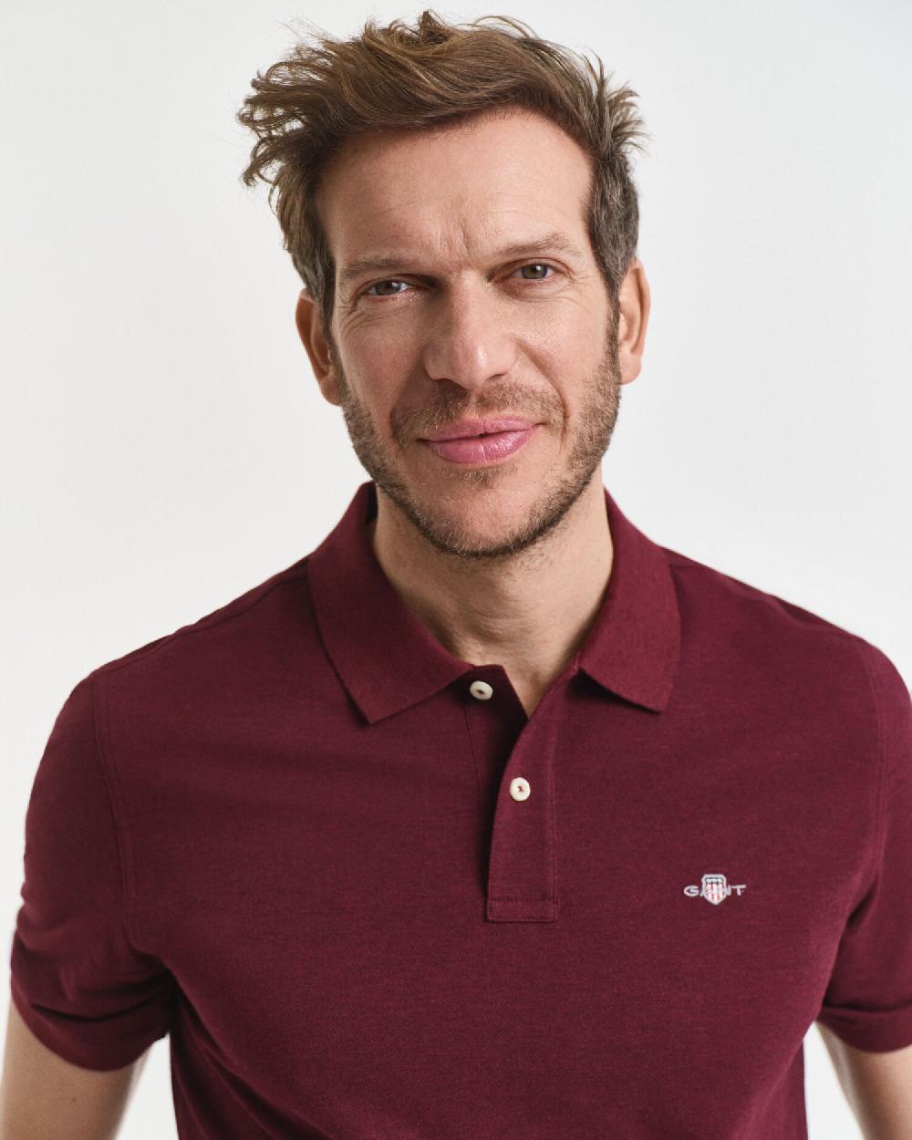 Gant Regular Fit Shield Piqué Polo Shirt Bordeaux Melange