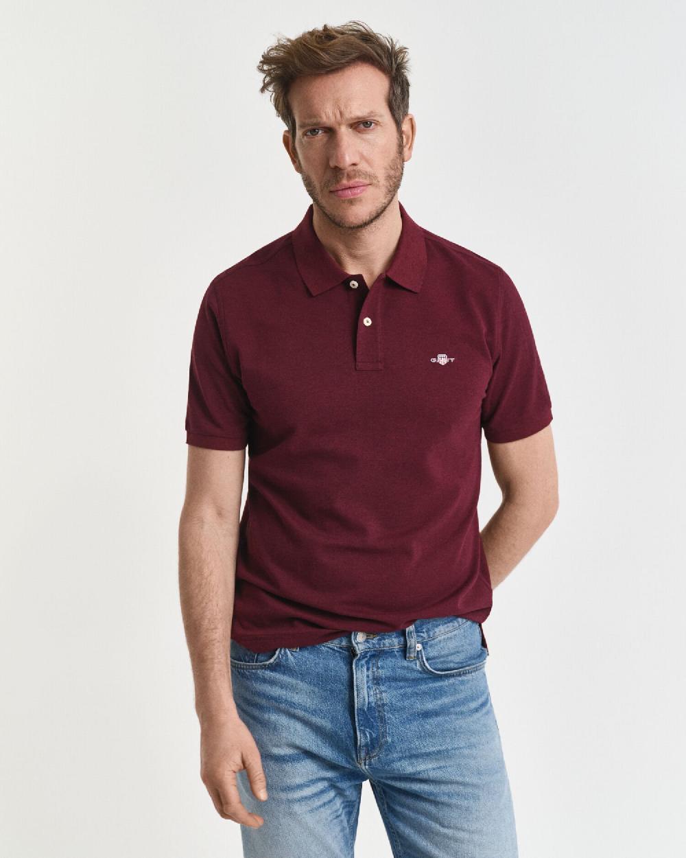gant Regular Fit Shield Piqué Polo Shirt bordeaux melange