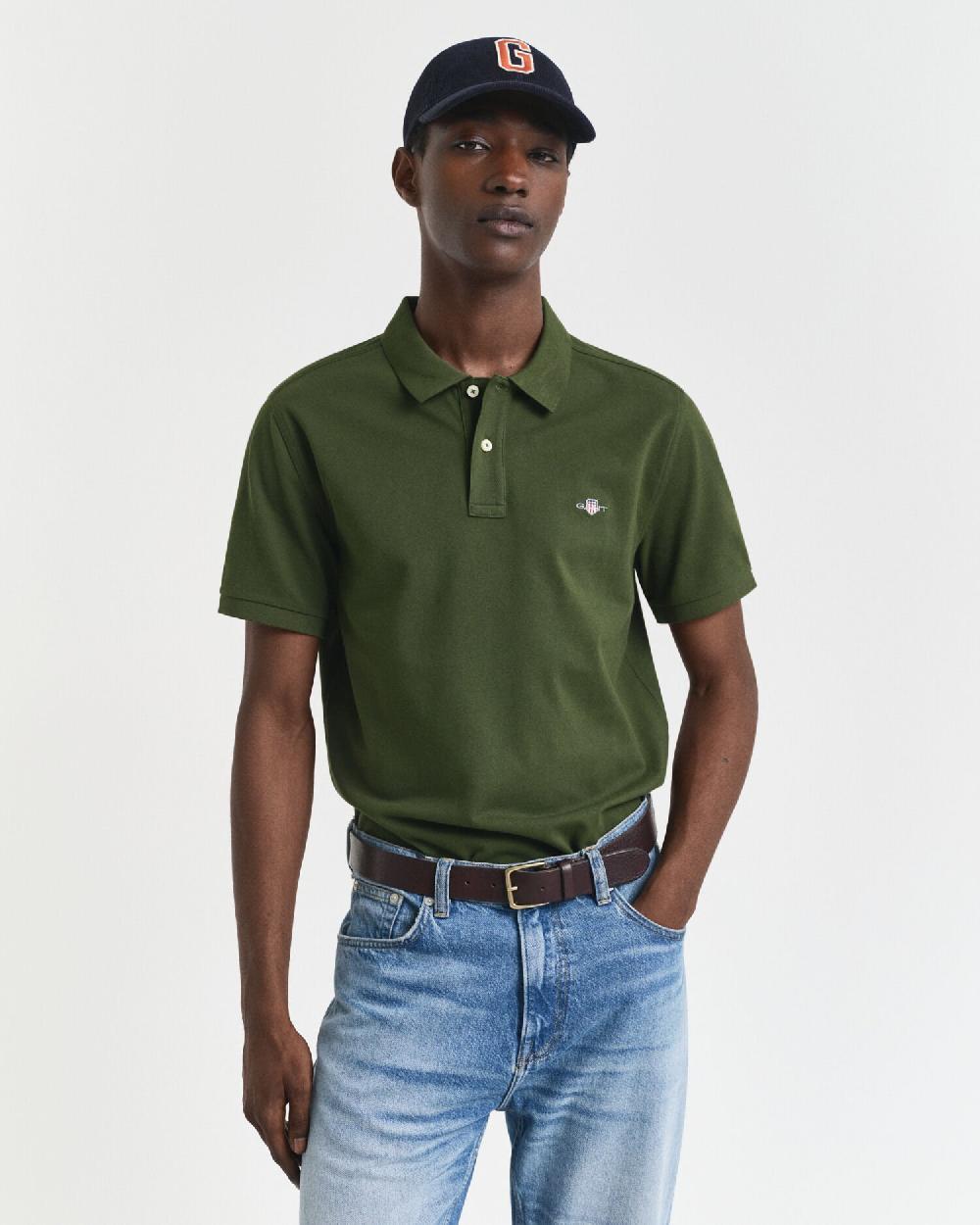 gant Regular Fit Shield Piqué Polo Shirt country green