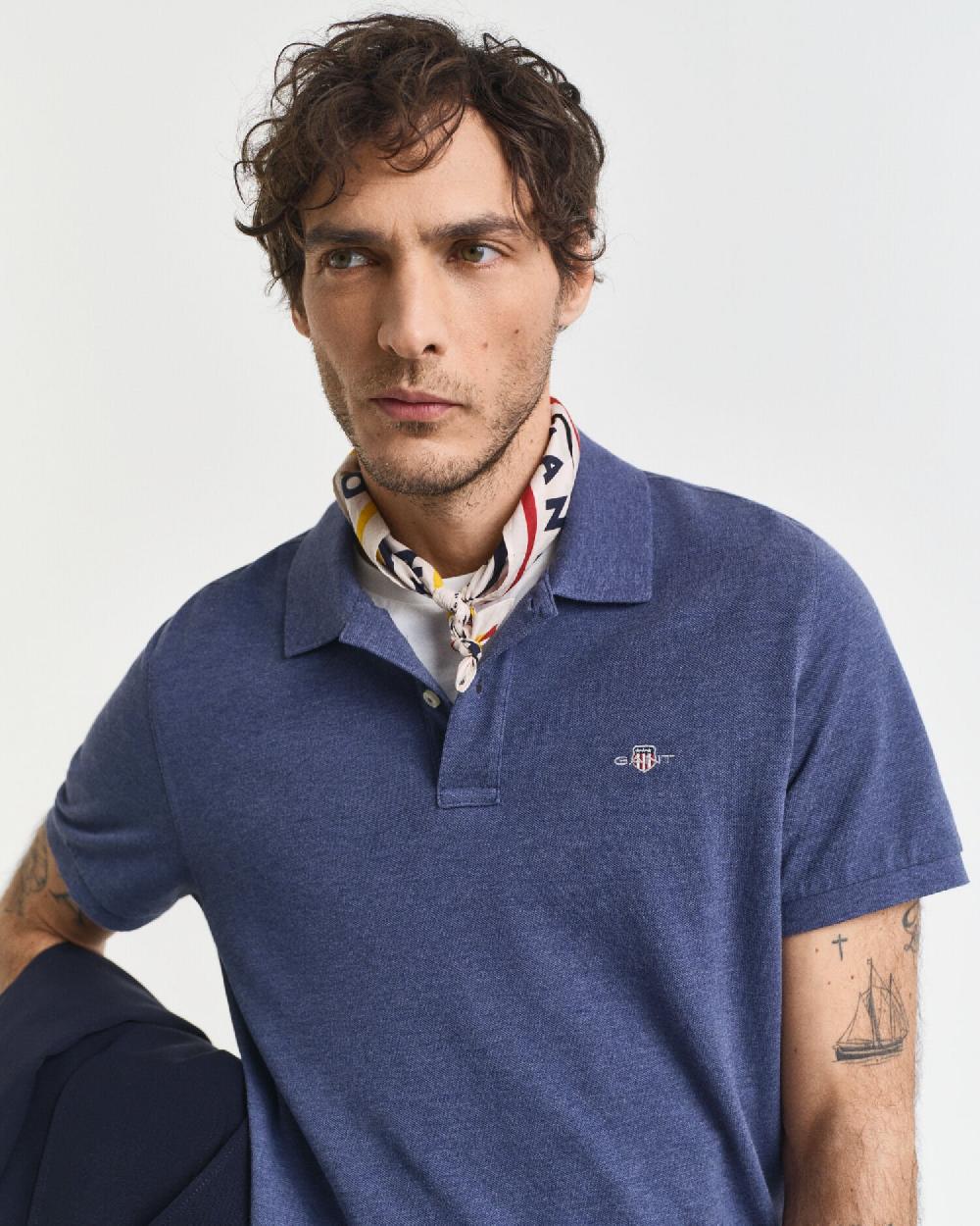 Gant Regular Fit Shield Piqué Polo Shirt Dk Jeansblue Melange