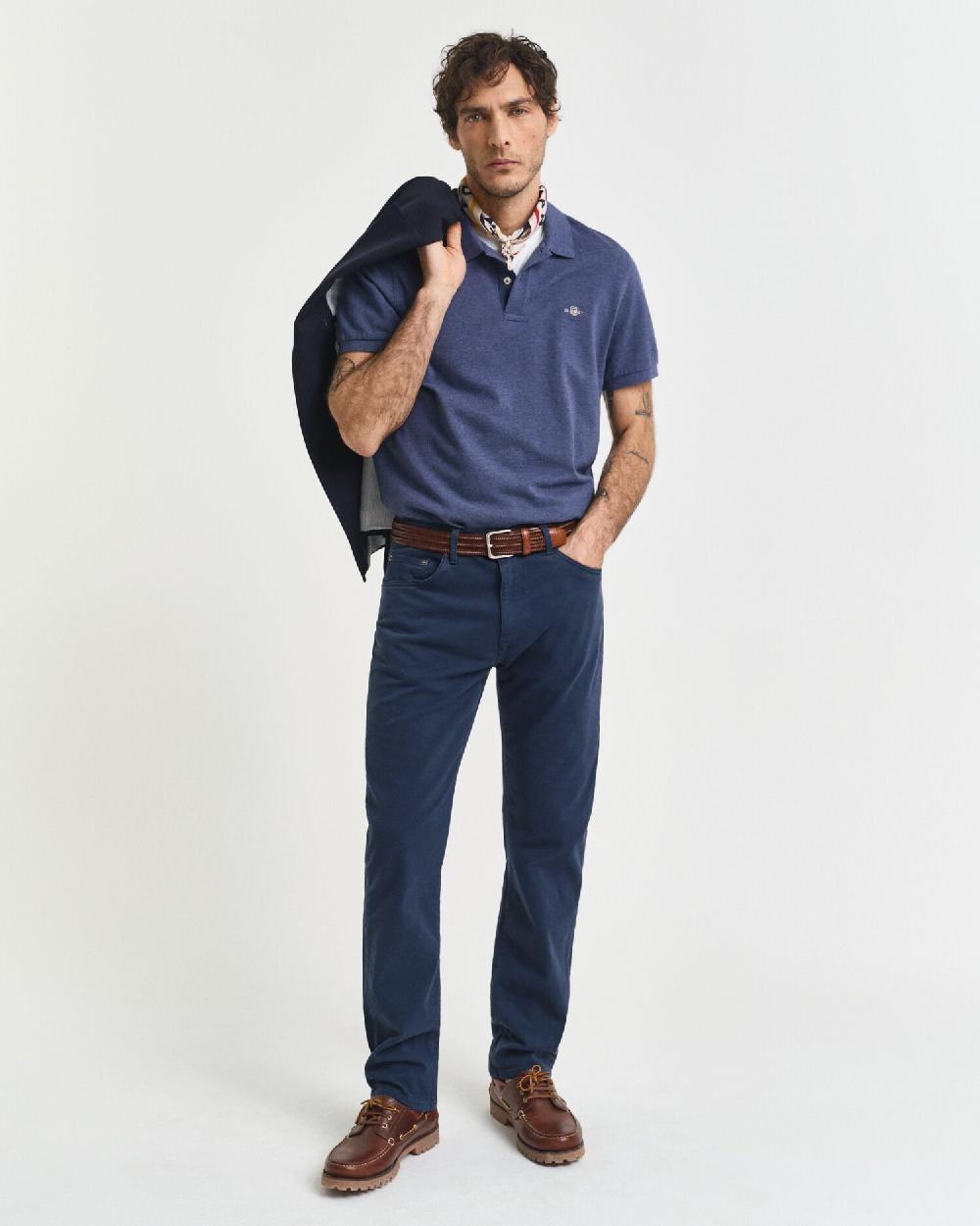 Gant Regular Fit Shield Piqué Polo Shirt Dk Jeansblue Melange
