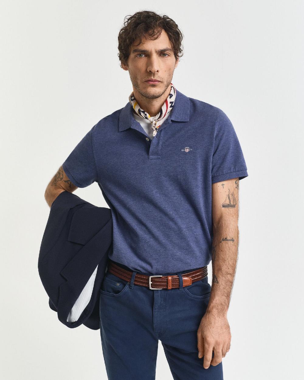 gant Regular Fit Shield Piqué Polo Shirt dk jeansblue melange