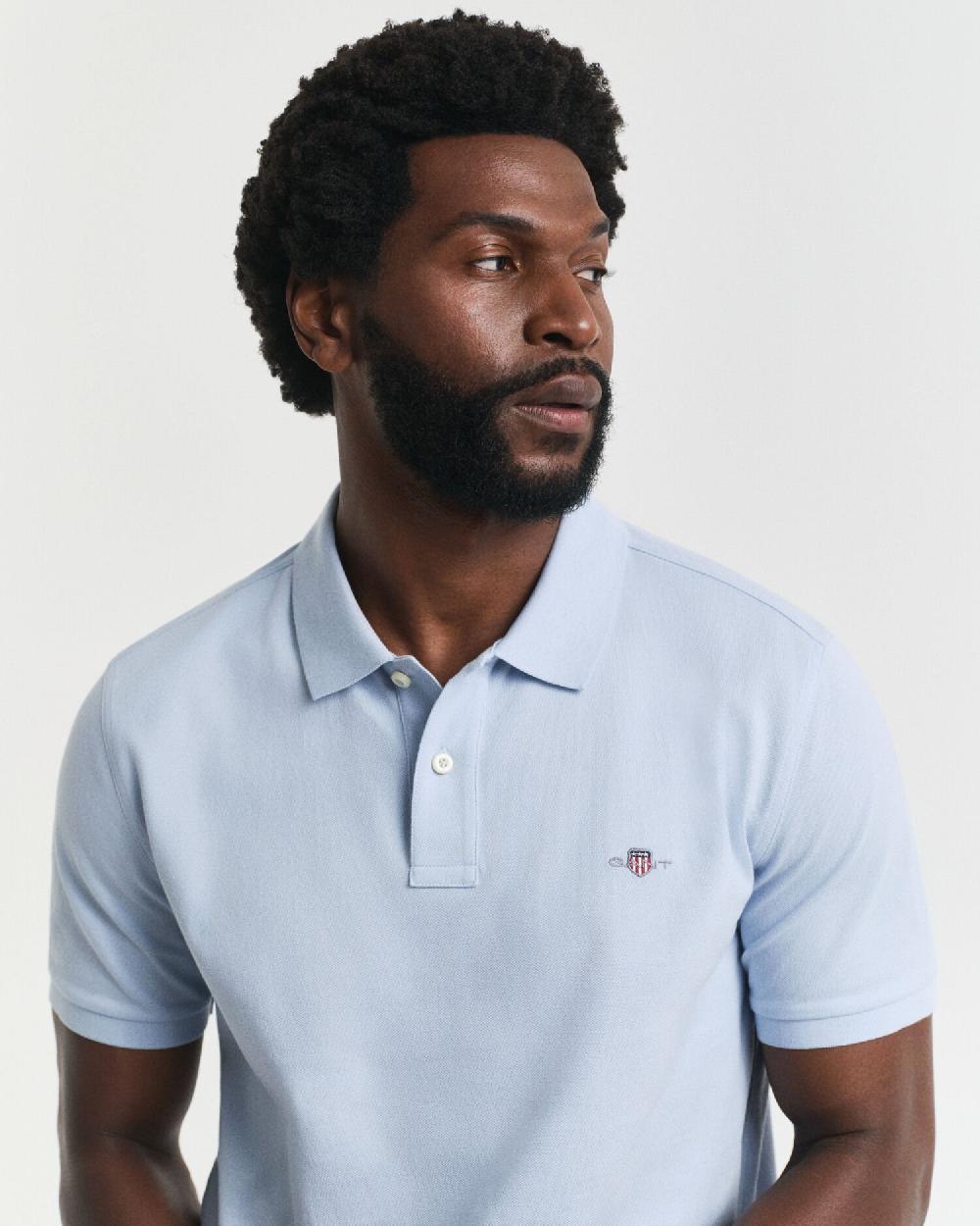 Gant Regular Fit Shield Piqué Polo Shirt Fresh Blue