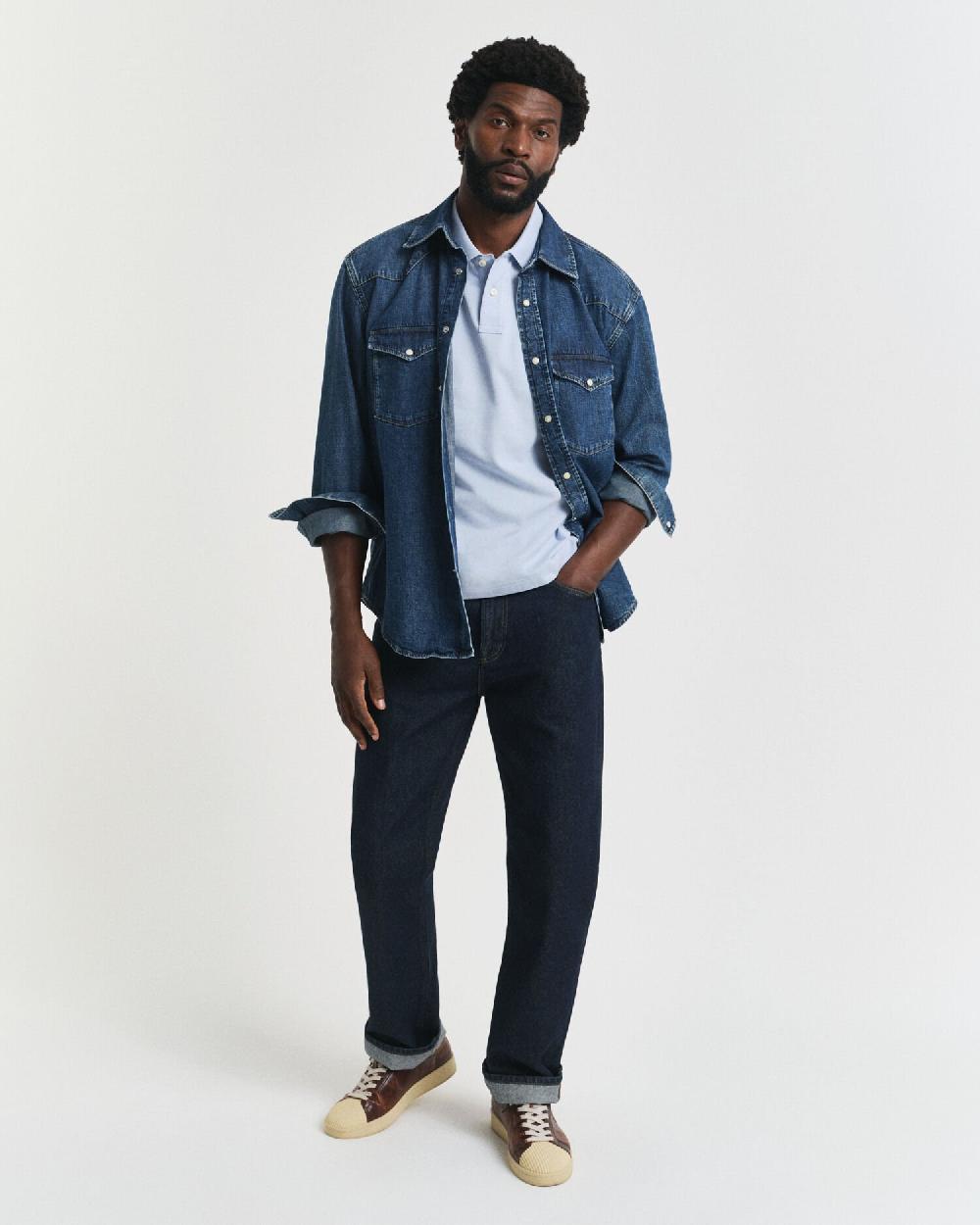 Gant Regular Fit Shield Piqué Polo Shirt Fresh Blue