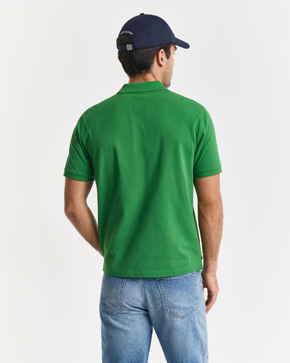 Gant Regular Fit Shield Piqué Polo Shirt Grass Green