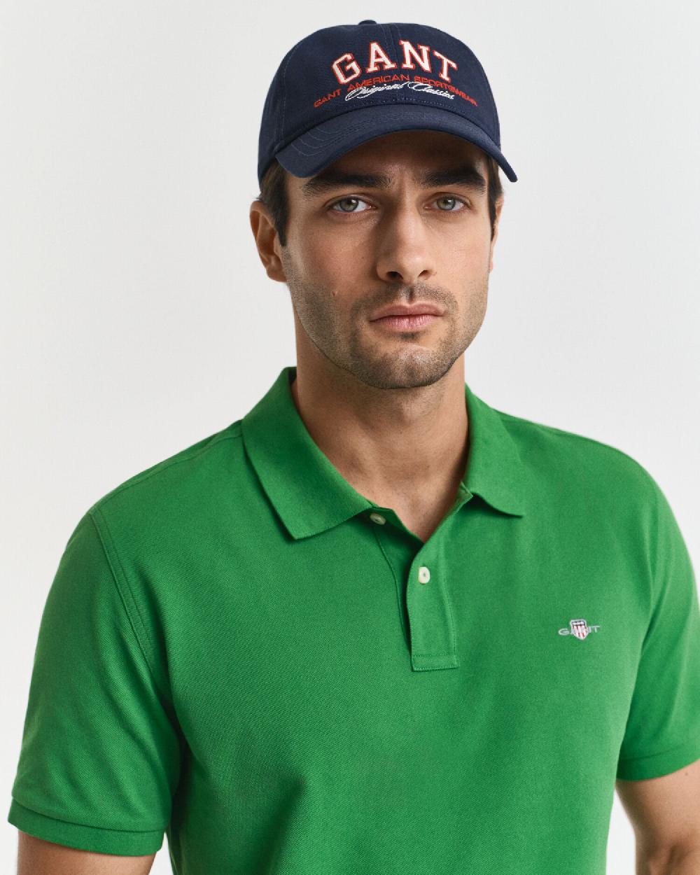 Gant Regular Fit Shield Piqué Polo Shirt Grass Green