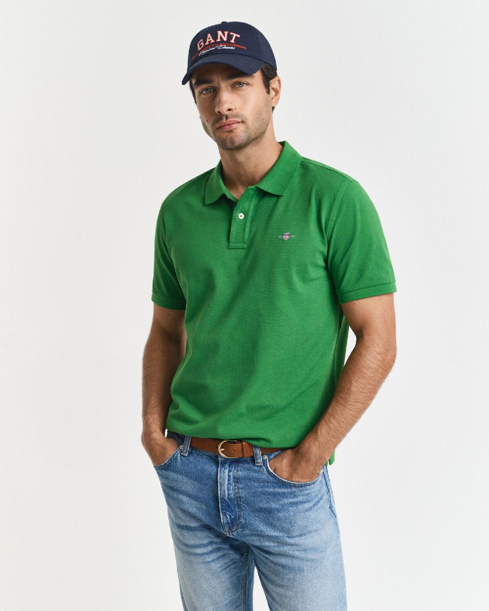 gant Regular Fit Shield Piqué Polo Shirt grass green