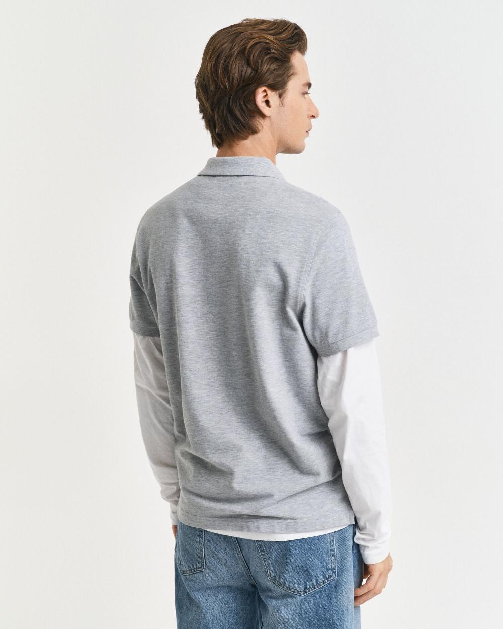 Gant Regular Fit Shield Piqué Polo Shirt Grey Melange