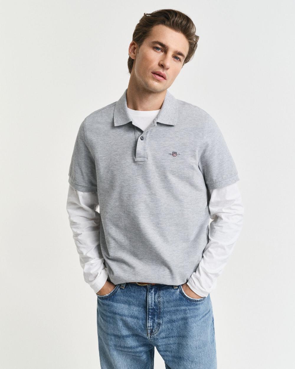 gant Regular Fit Shield Piqué Polo Shirt grey melange