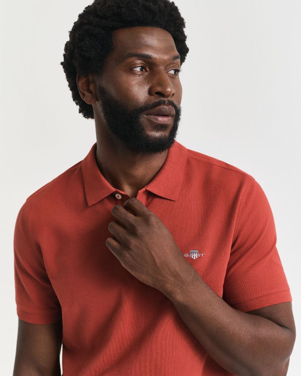 Gant Regular Fit Shield Piqué Polo Shirt Modern Rust