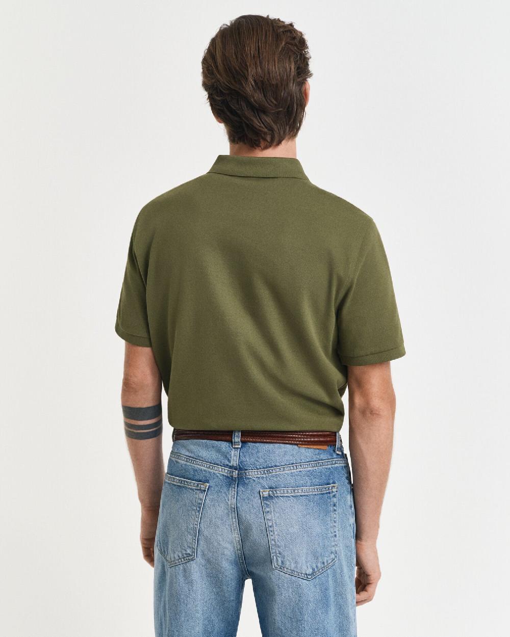 Gant Regular Fit Shield Piqué Polo Shirt Moss Green