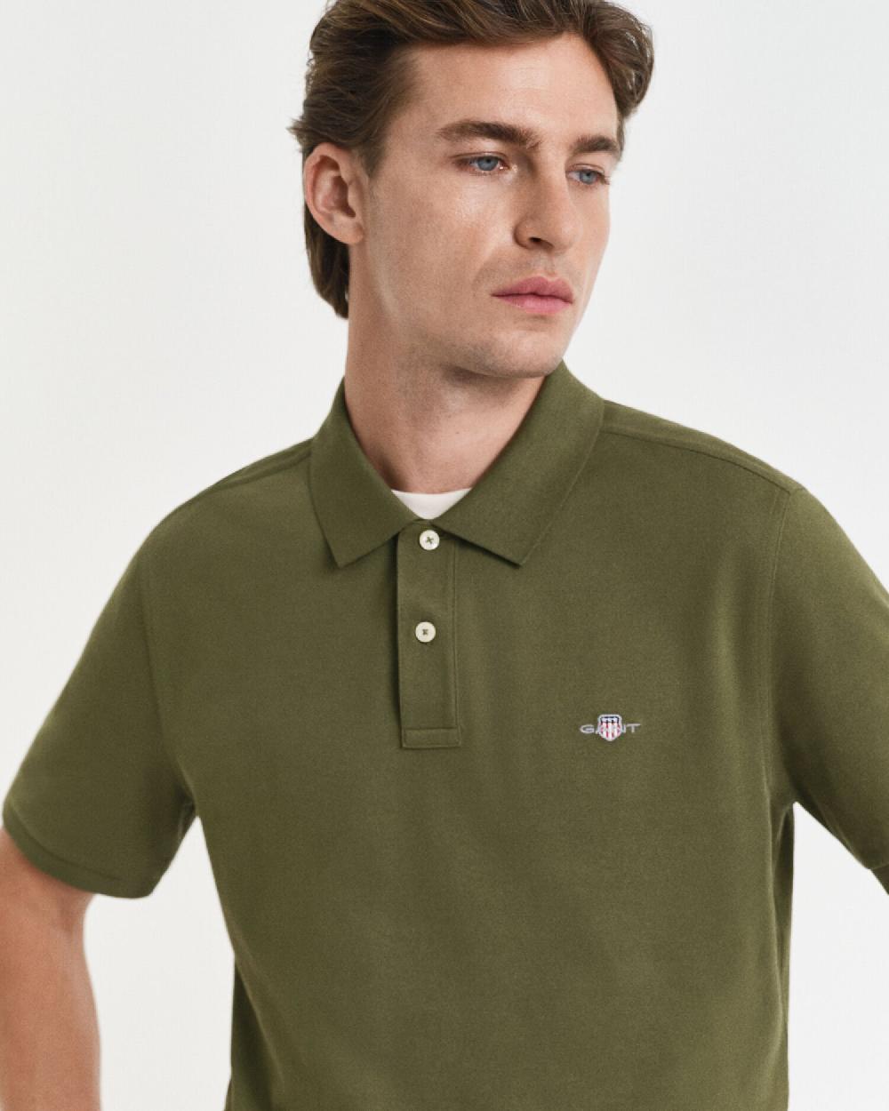Gant Regular Fit Shield Piqué Polo Shirt Moss Green