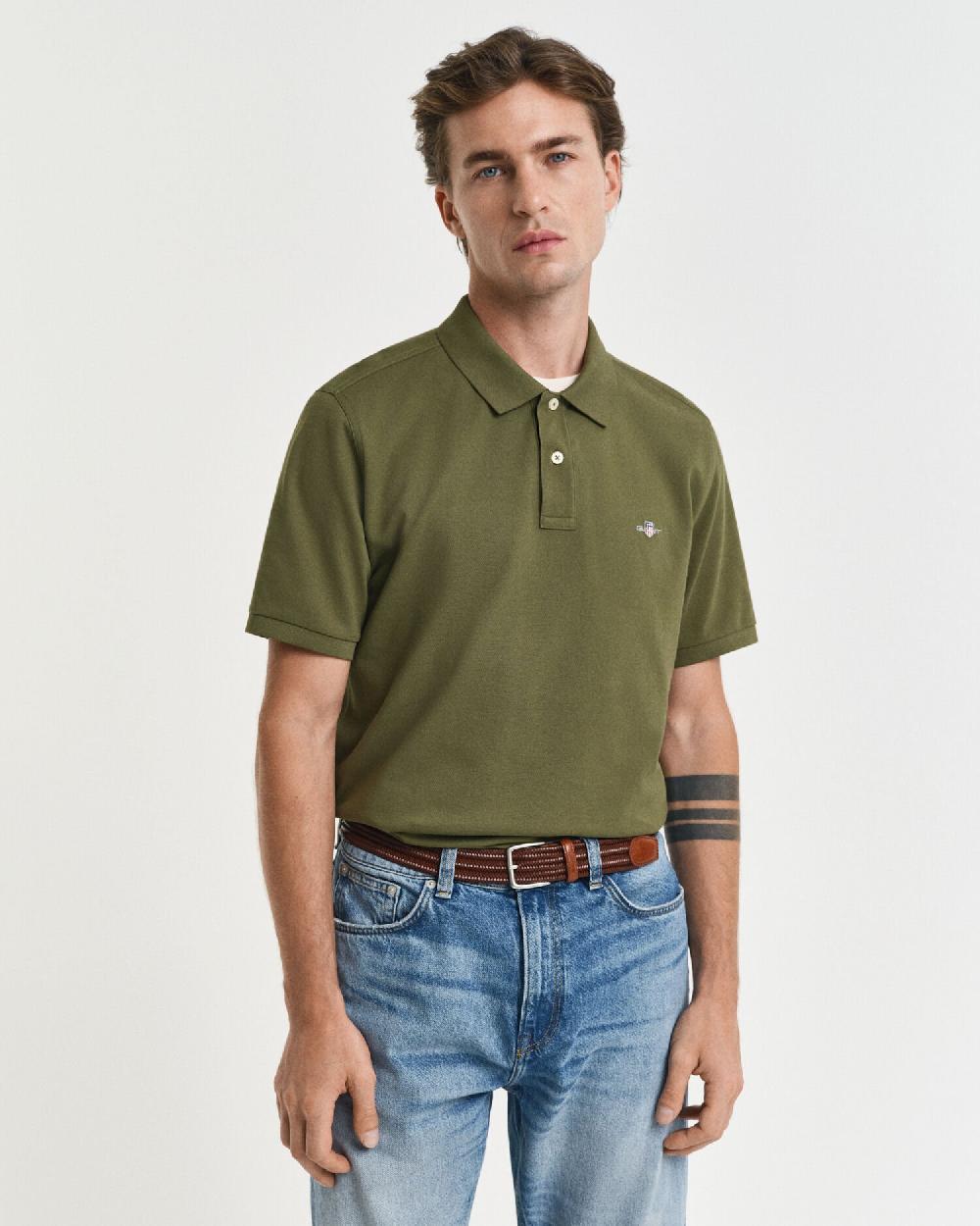 gant Regular Fit Shield Piqué Polo Shirt moss green