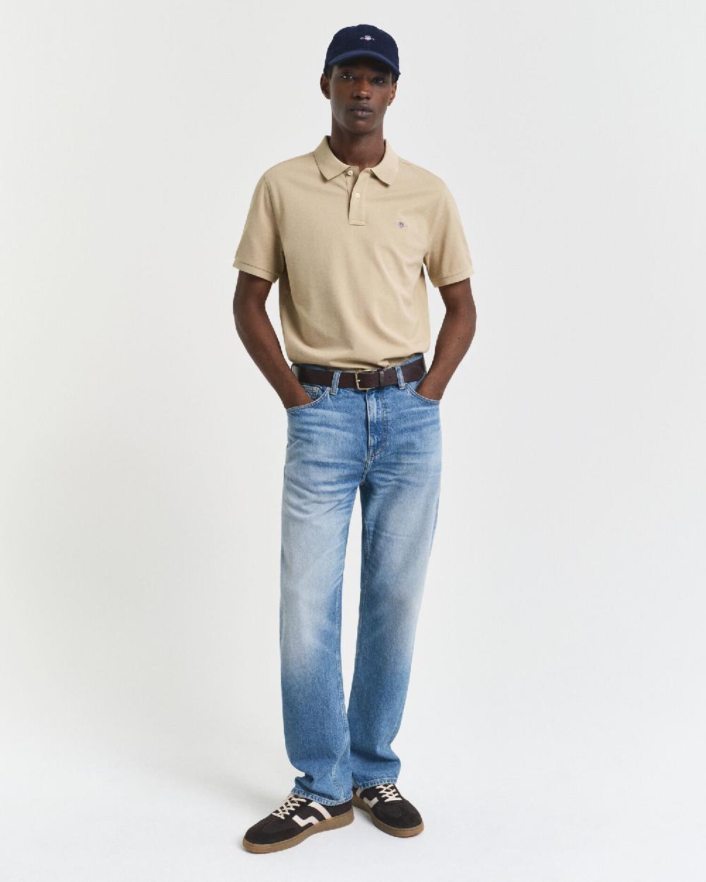 Gant Regular Fit Shield Piqué Polo Shirt Woody Beige